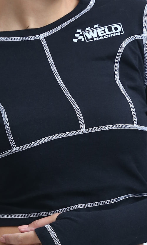 O182847 - Summer Long Sleeves Tee with Stitched Details - Black