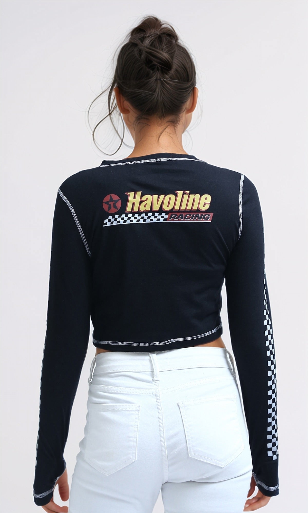 O182848 - Printed ''Racing'' Lined Sleeves Tee - Black