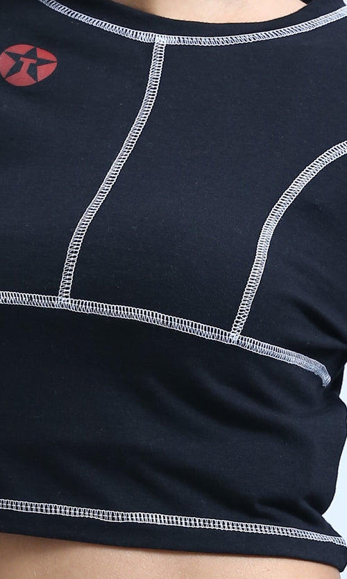 O182848 - Printed ''Racing'' Lined Sleeves Tee - Black