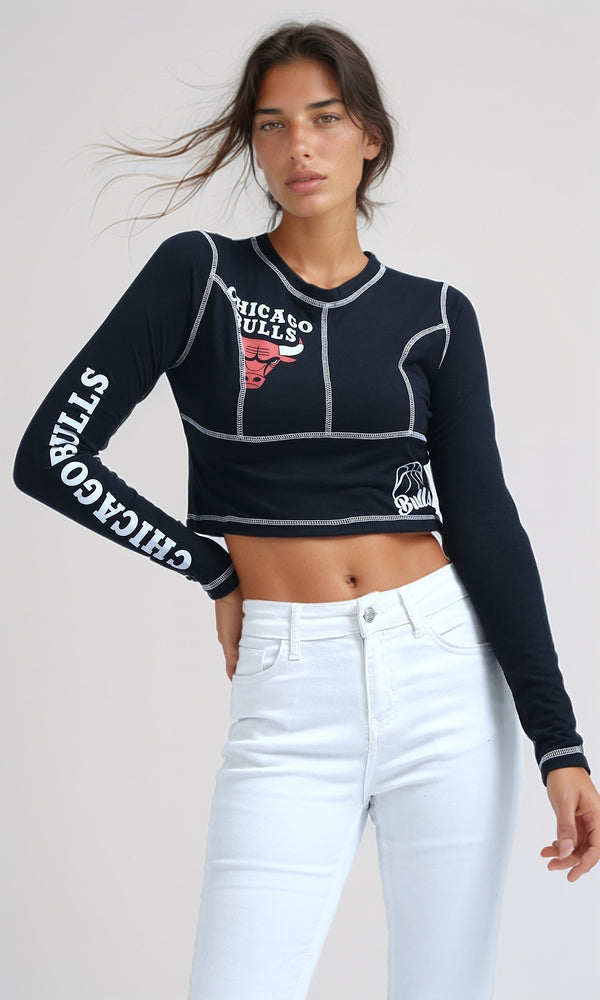 O182849 - Long Sleeves Printed ''Chicago Bulls'' Tee - Black