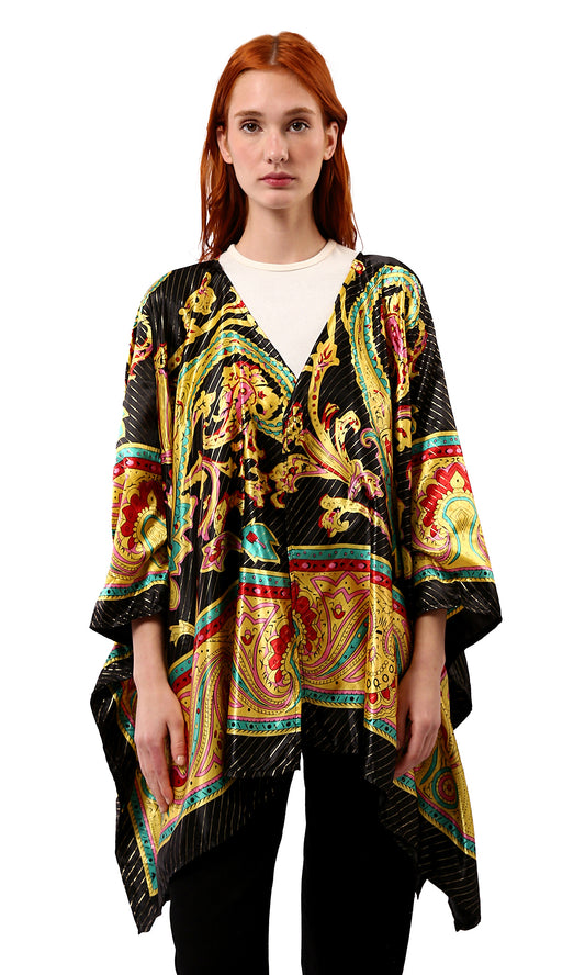 O182857 Black & Gold Patterned Cardigan With Open Neckline
