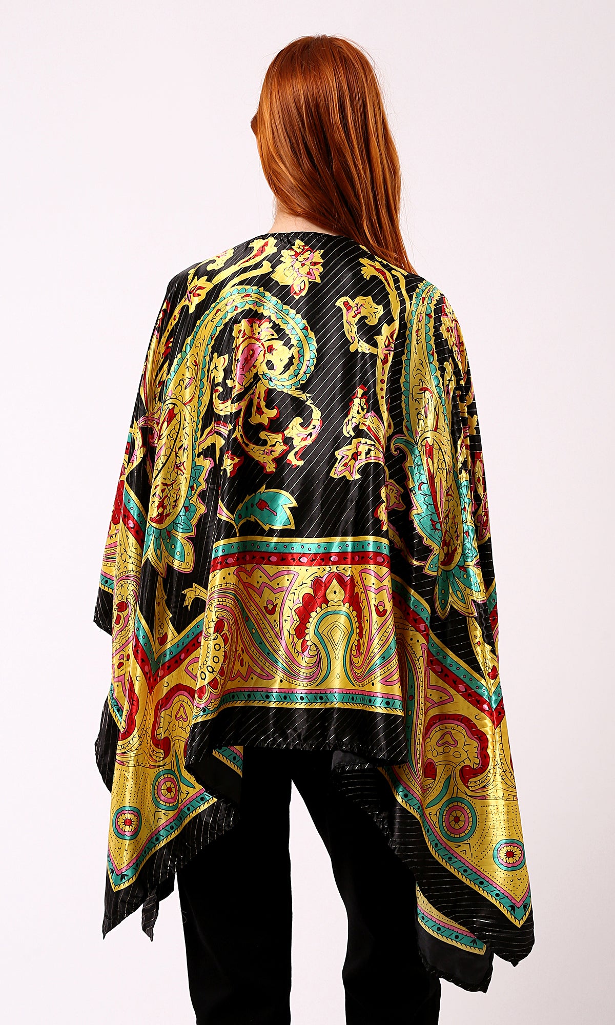 O182857 Black & Gold Patterned Cardigan With Open Neckline