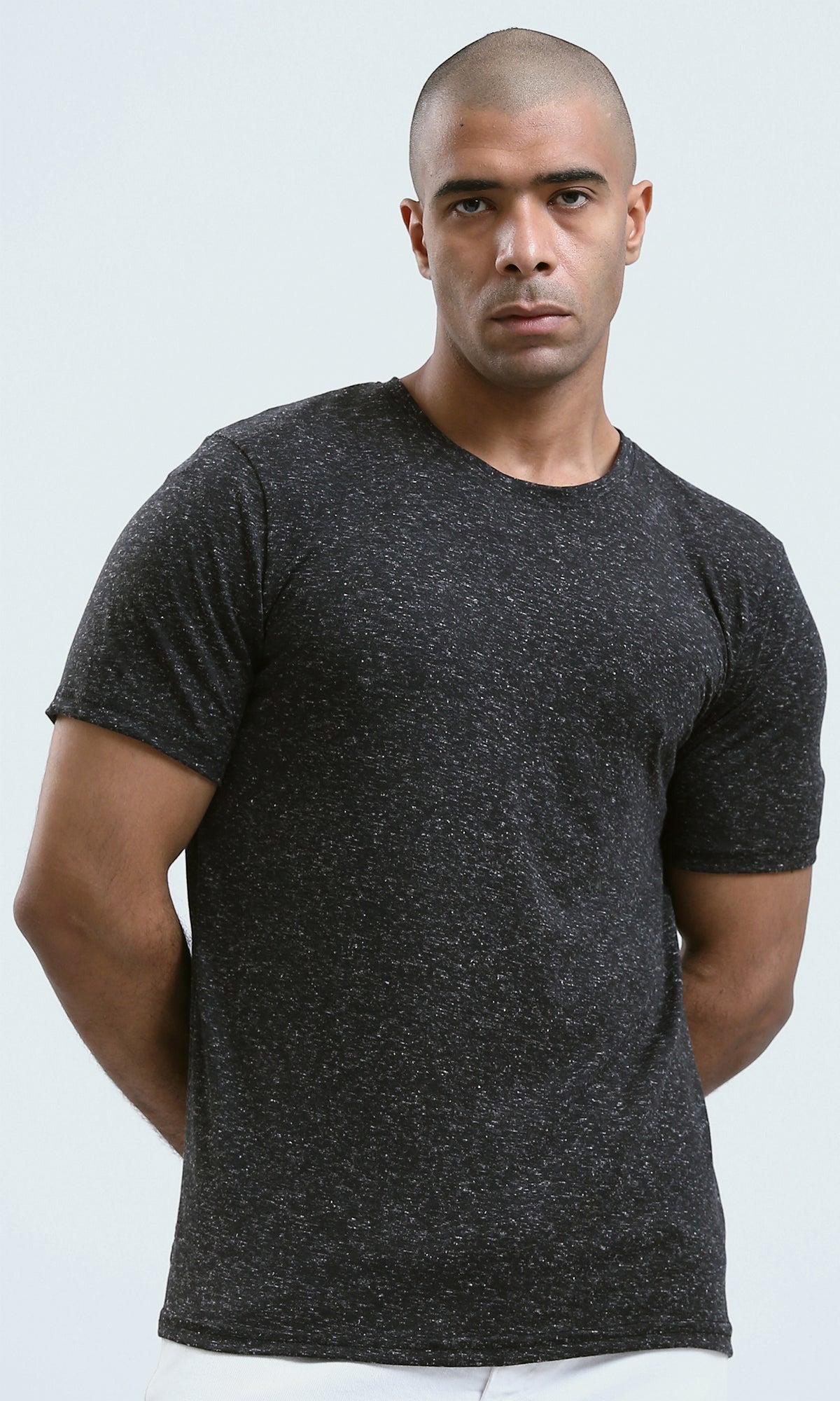 O182887 Round Neck Comfort Heather Black Summer Tee