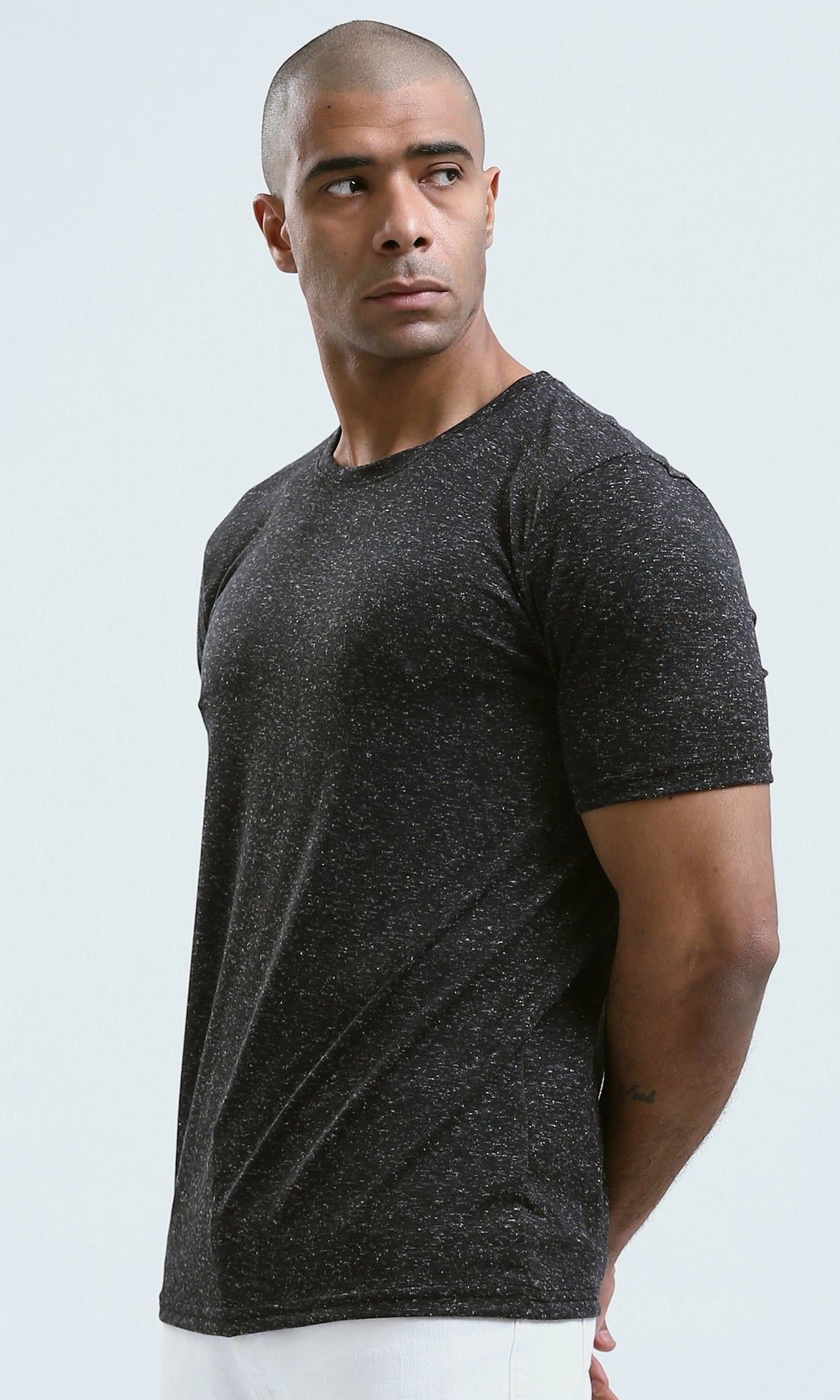 O182887 - Round Neck Comfort Heather Black Summer Tee