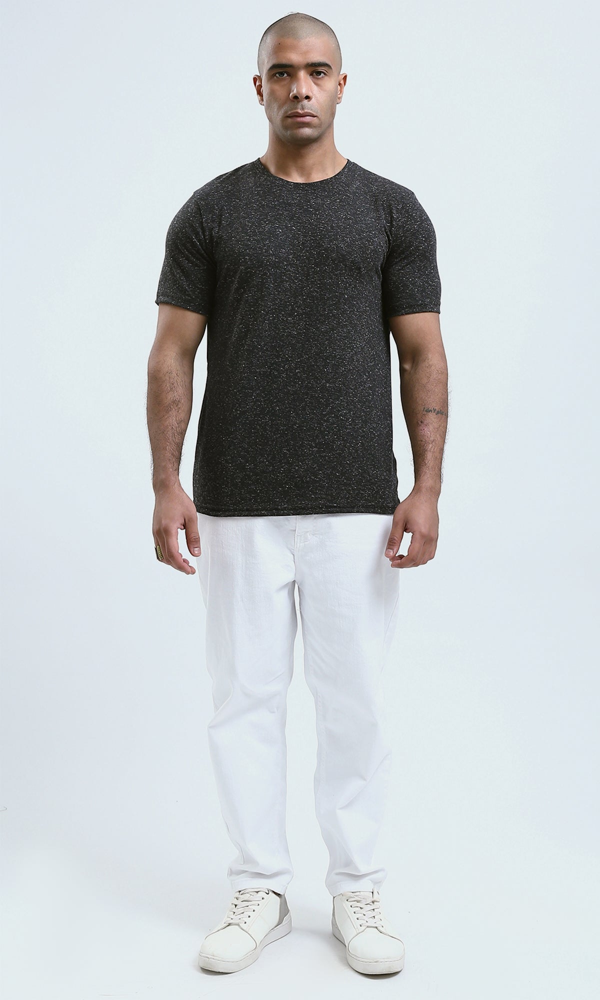 O182887 - Round Neck Comfort Heather Black Summer Tee