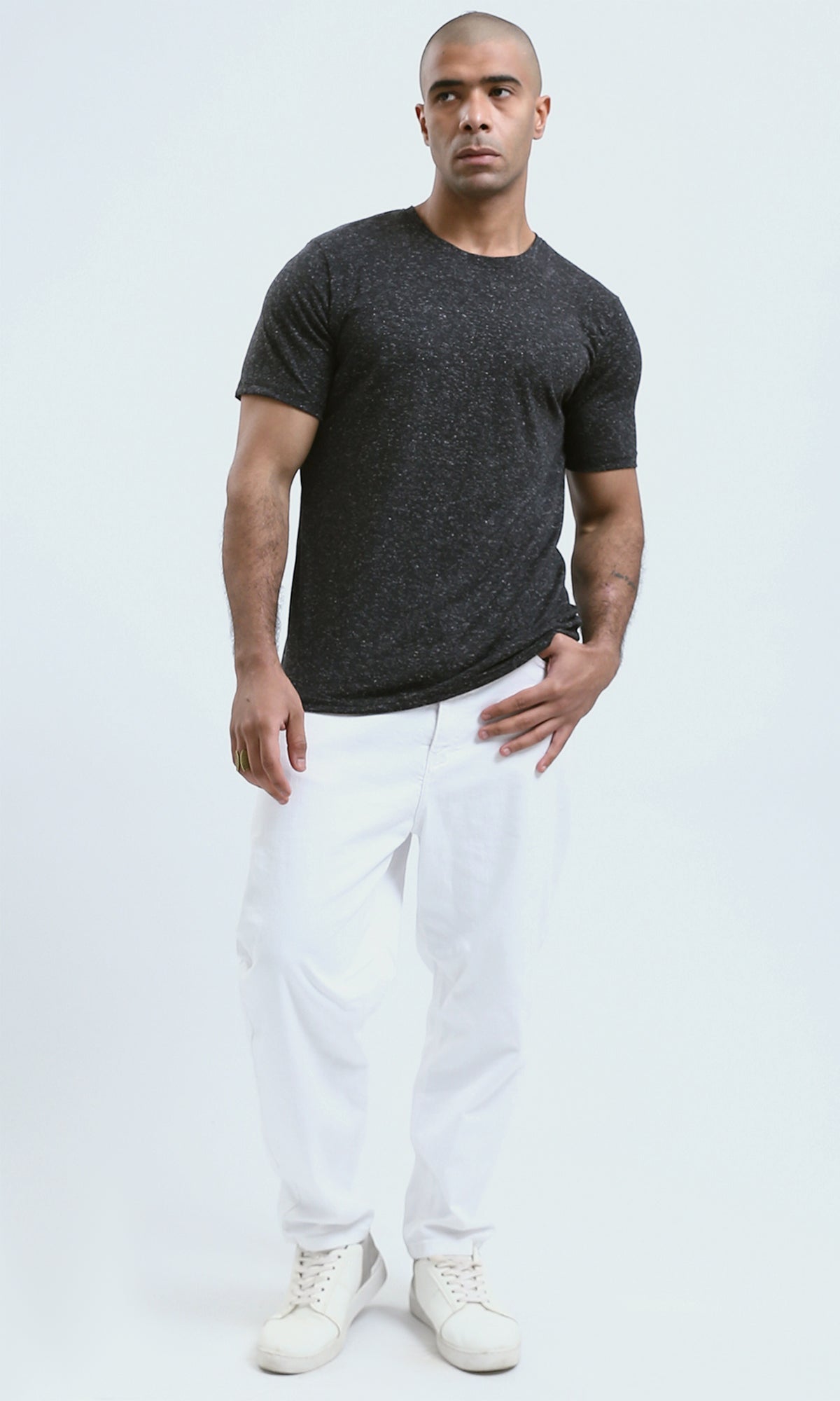 O182887 - Round Neck Comfort Heather Black Summer Tee