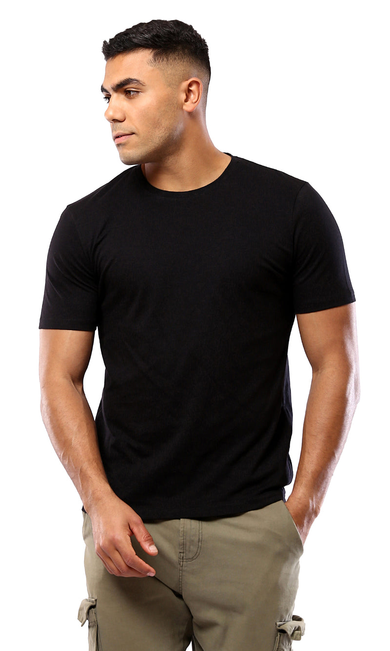 O182894 Solid Short Sleeves Black Basic Tee