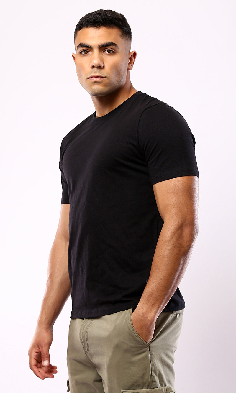 O182894 Solid Short Sleeves Black Basic Tee
