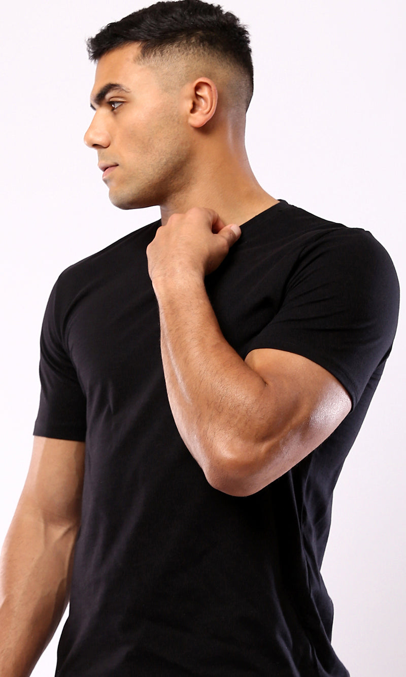 O182894 Solid Short Sleeves Black Basic Tee