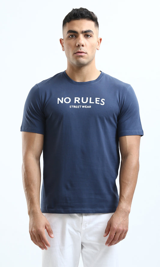O182896 Printed "No Rules" Short Sleeves Navy Blue Tee