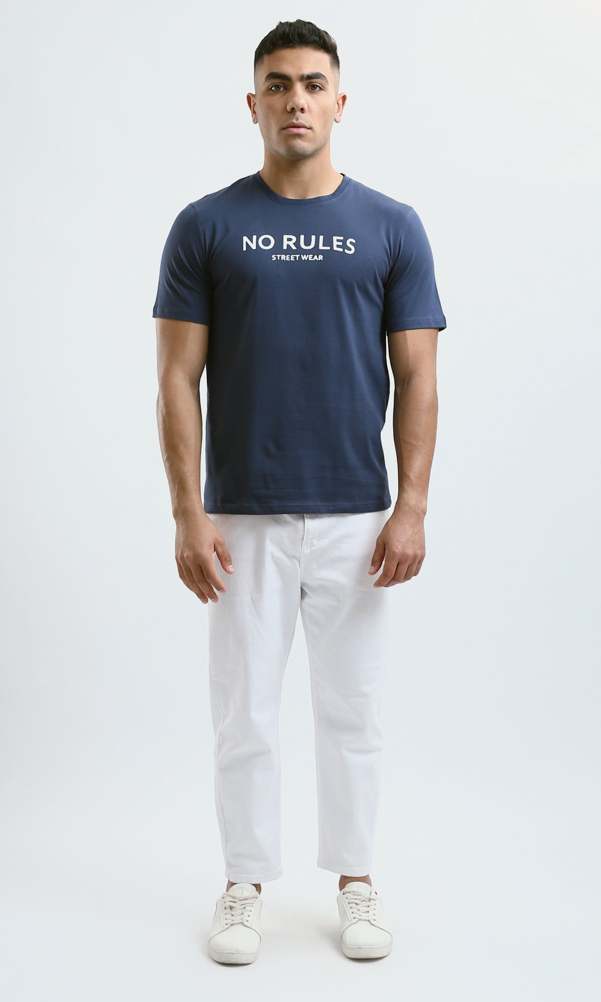 O182896 Printed "No Rules" Short Sleeves Navy Blue Tee