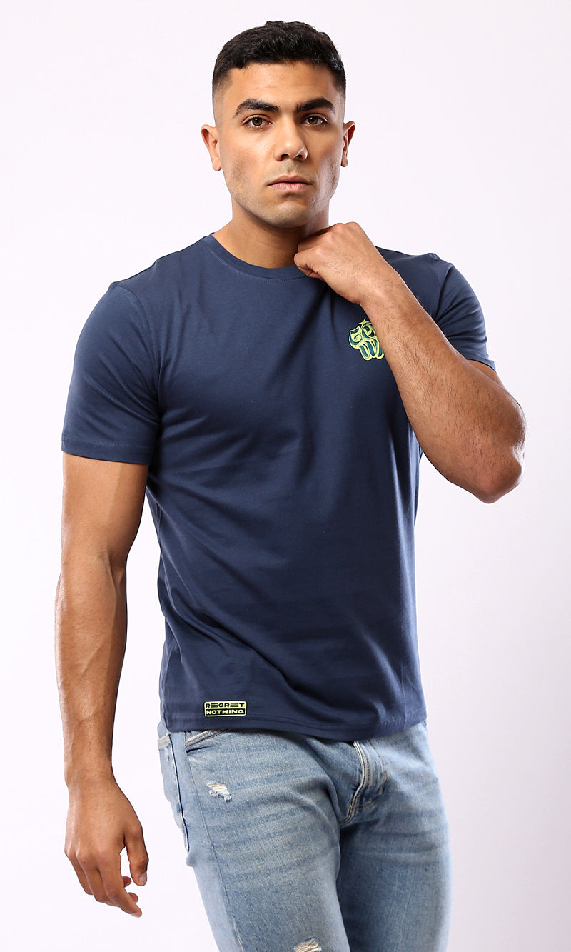 O182898 Printed "Goods Ways" Light Navy Blue Cotton Tee