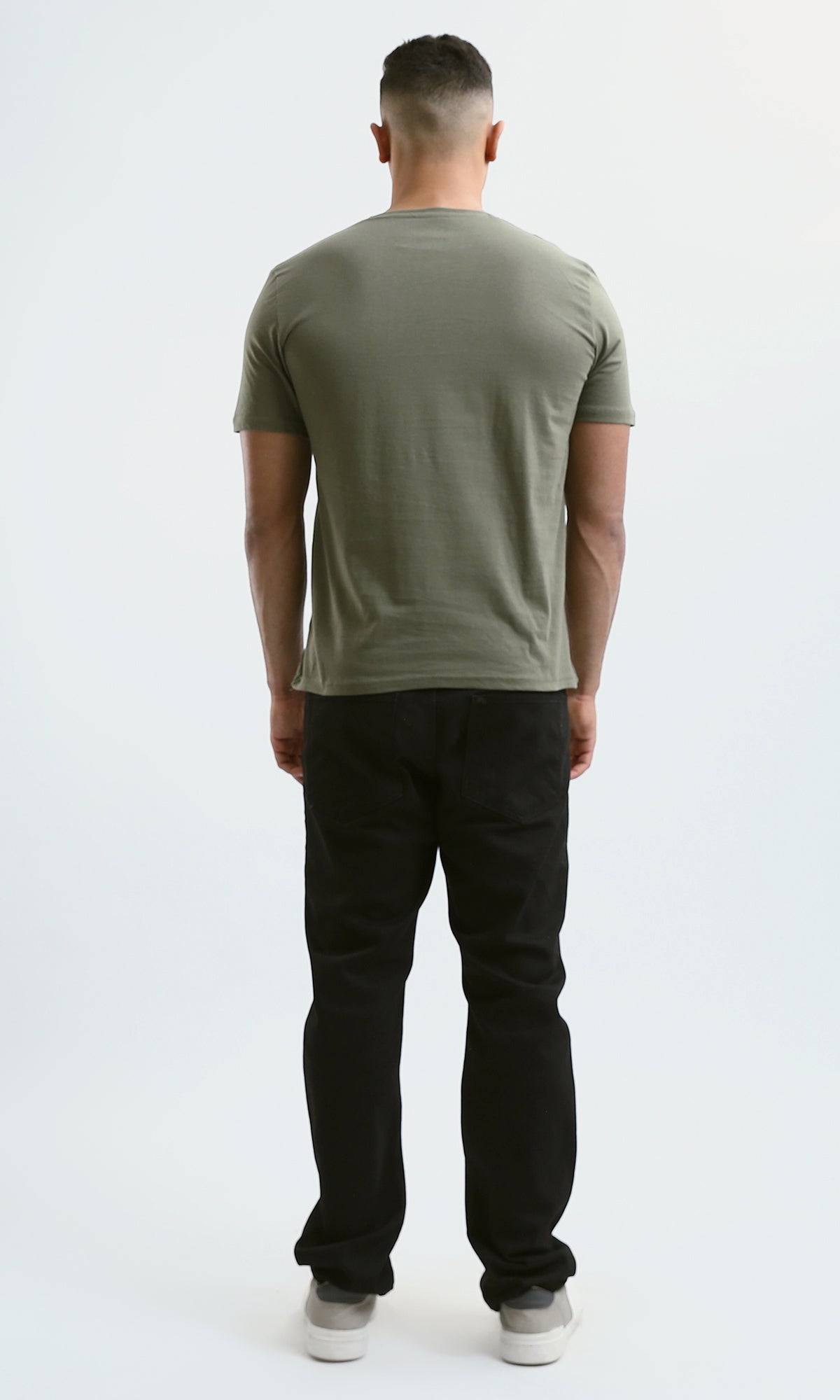 O182899 Olive Slip On Tee With Front Print "Peace" 