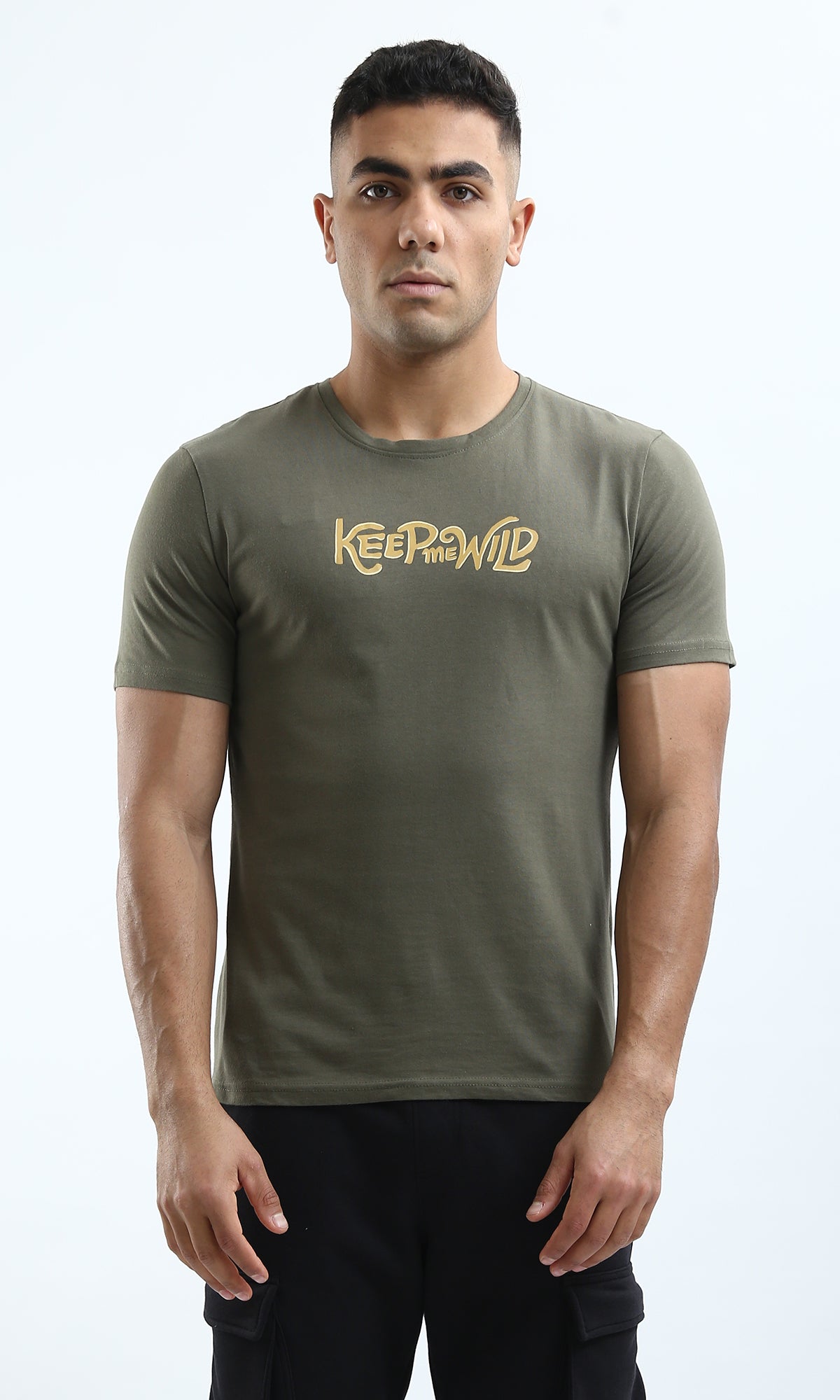 O182900 "Keep Me Wild" Olive Printed Summer Tee