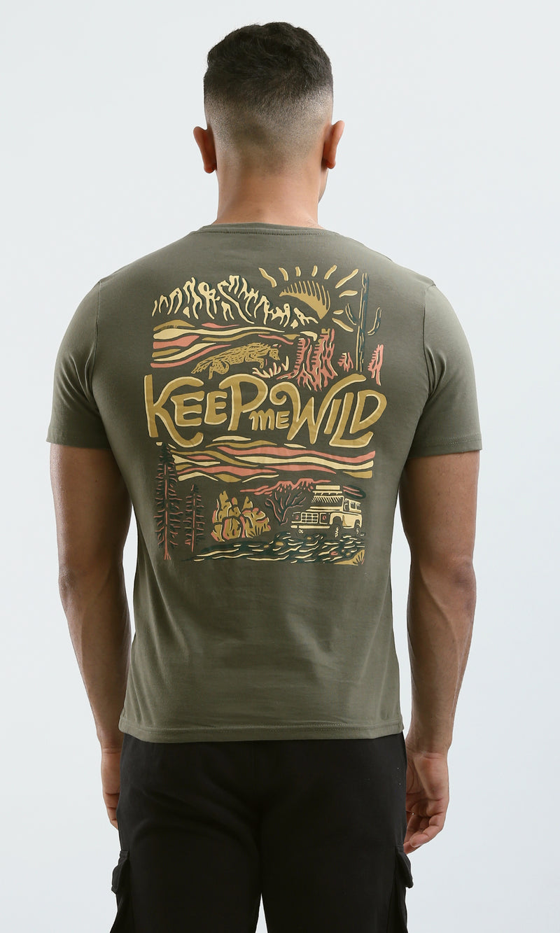 O182900 "Keep Me Wild" Olive Printed Summer Tee