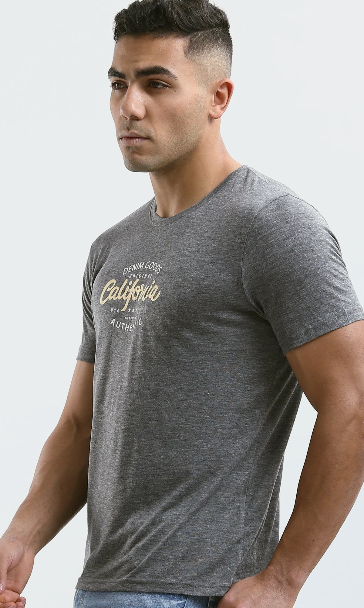 O182902 Heather Dark Grey Printed "California" Short Sleeves Tee