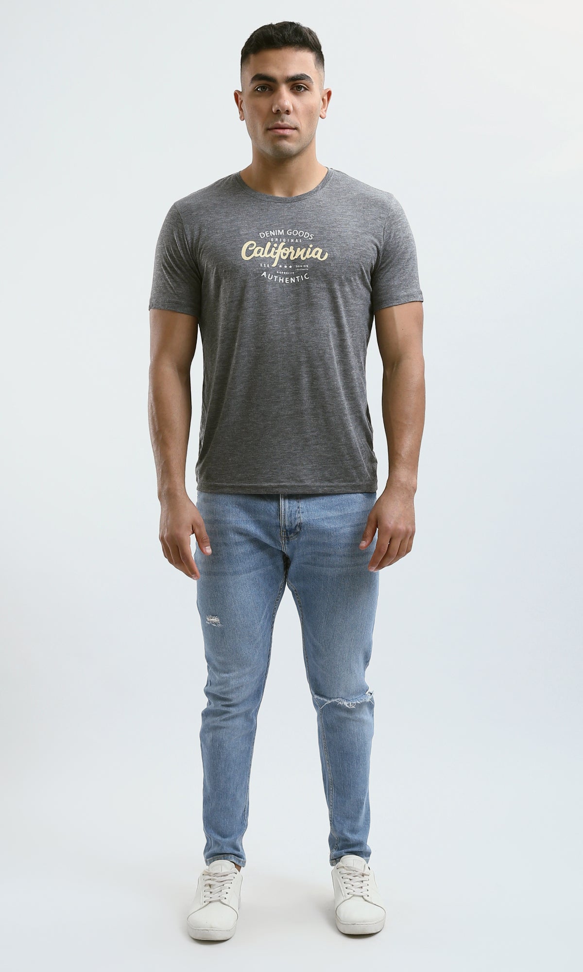 O182902 Heather Dark Grey Printed "California" Short Sleeves Tee