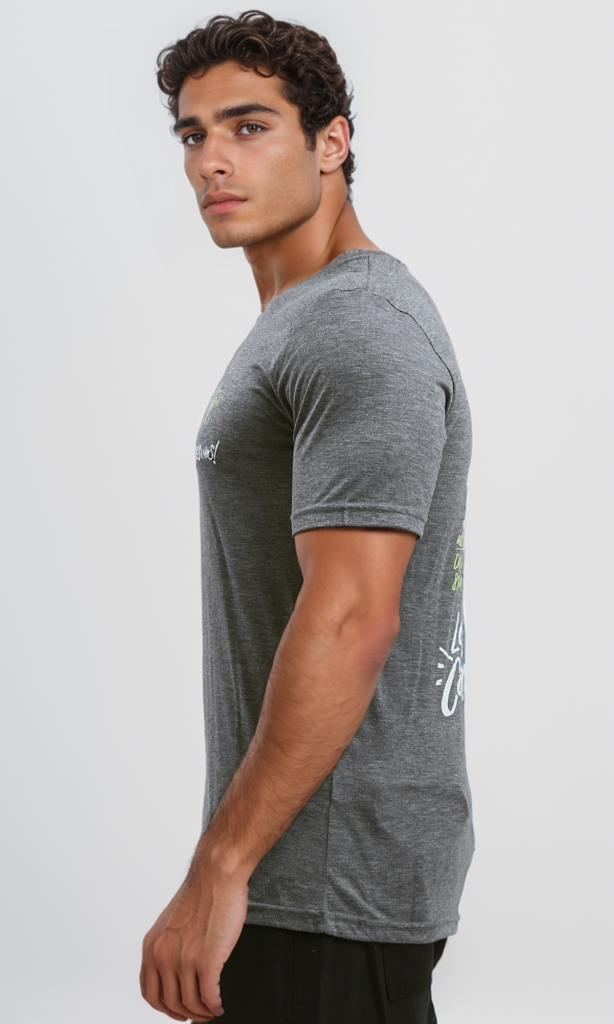 O182903 Printed Heather Dark Grey Cotton Summer Tee