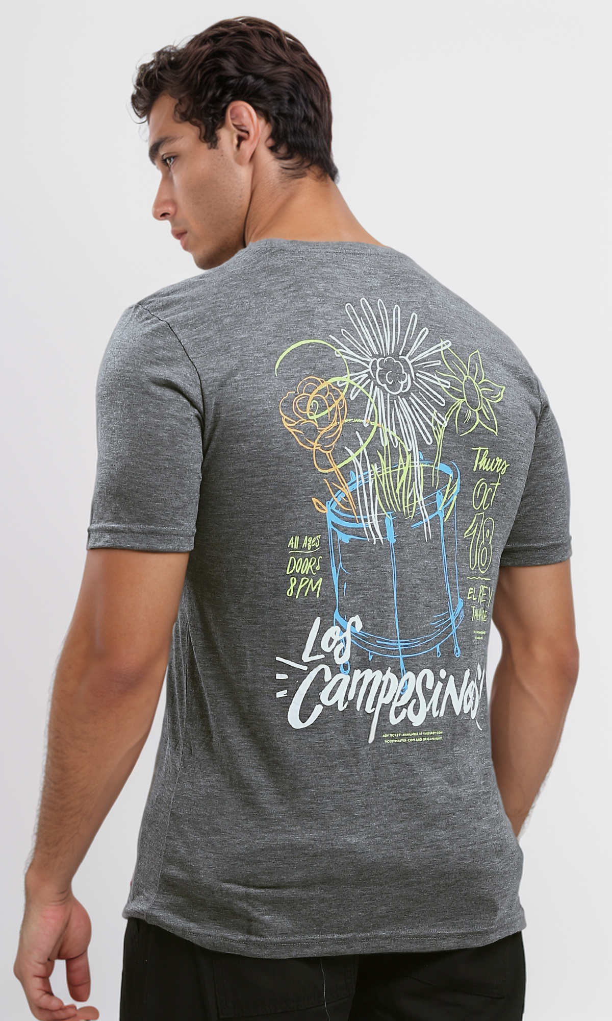 O182903 Printed Heather Dark Grey Cotton Summer Tee