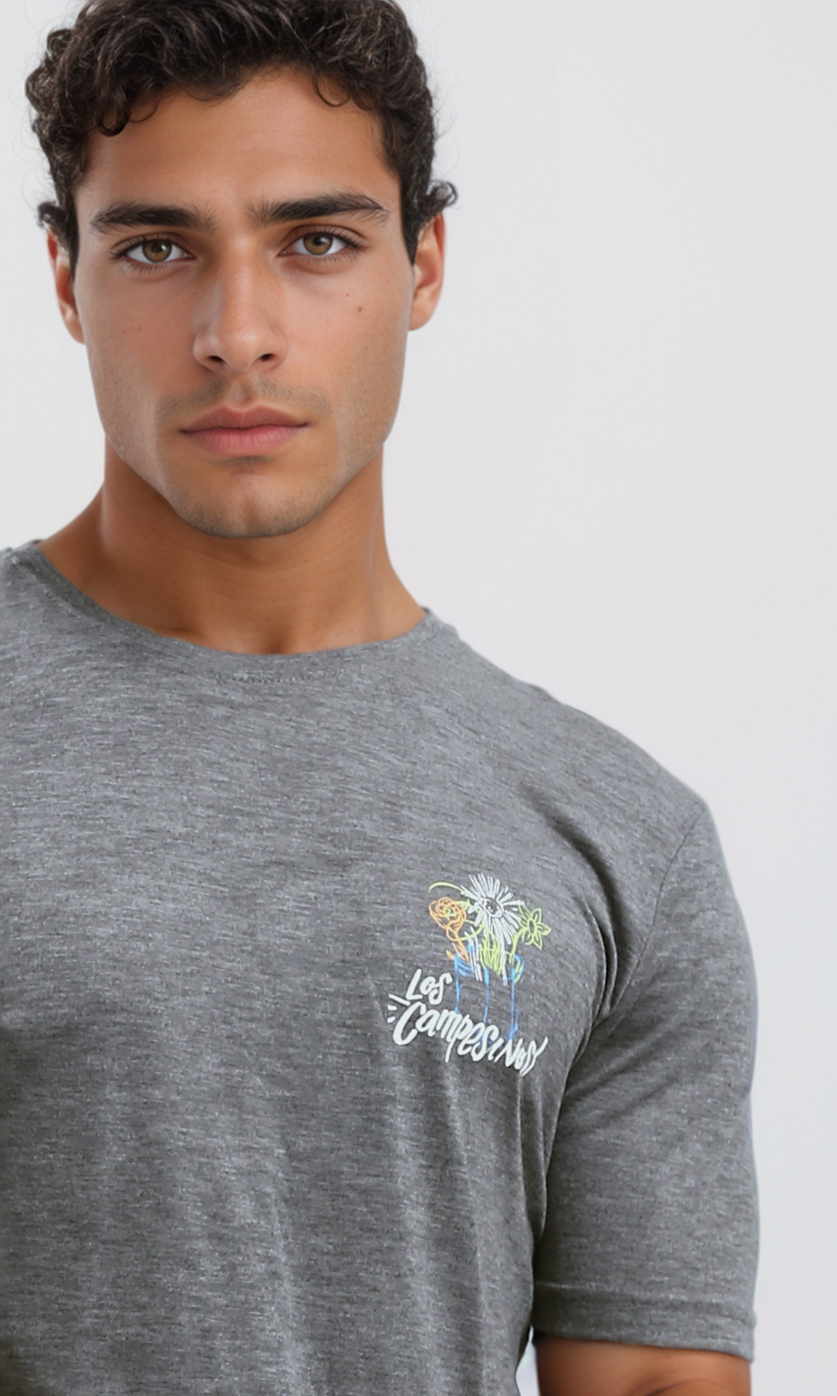 O182903 Printed Heather Dark Grey Cotton Summer Tee