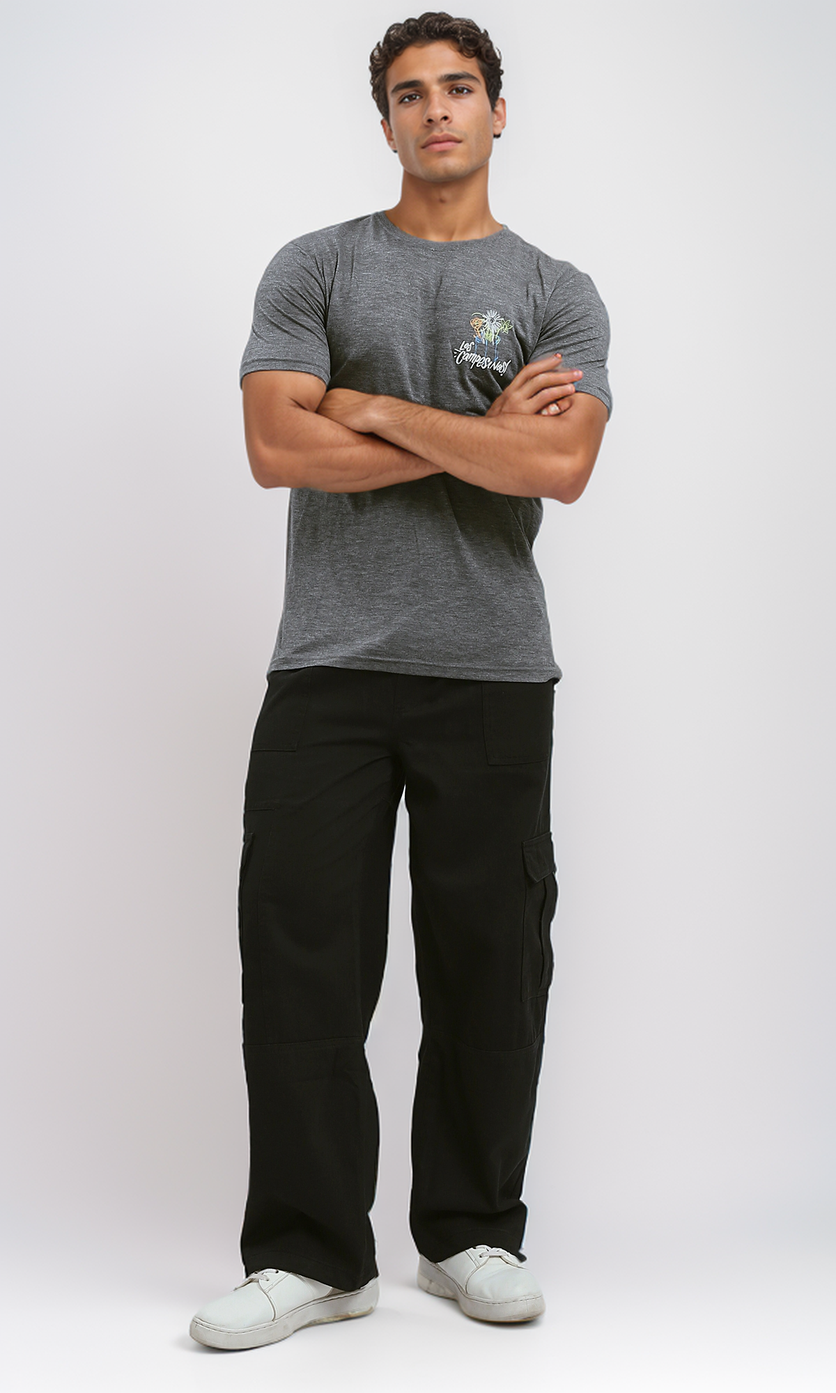O182903 Printed Heather Dark Grey Cotton Summer Tee
