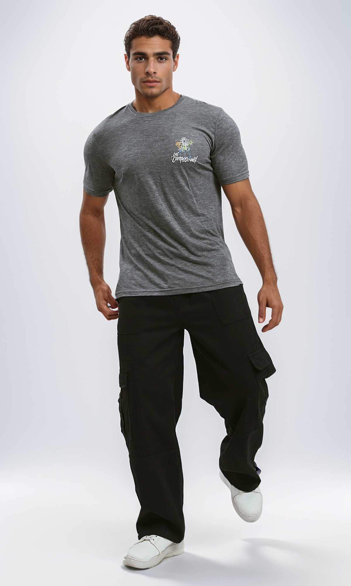 O182903 Printed Heather Dark Grey Cotton Summer Tee
