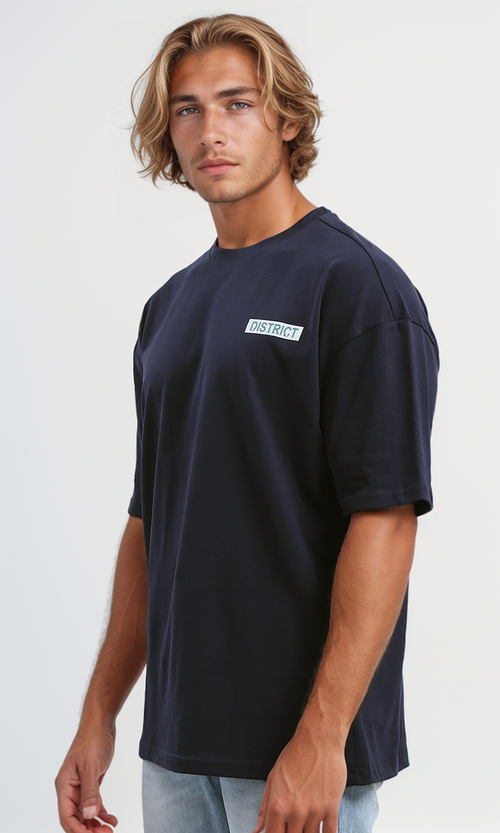 تي شيرت كاجوال كحلي بطباعة أمامية وخلفية