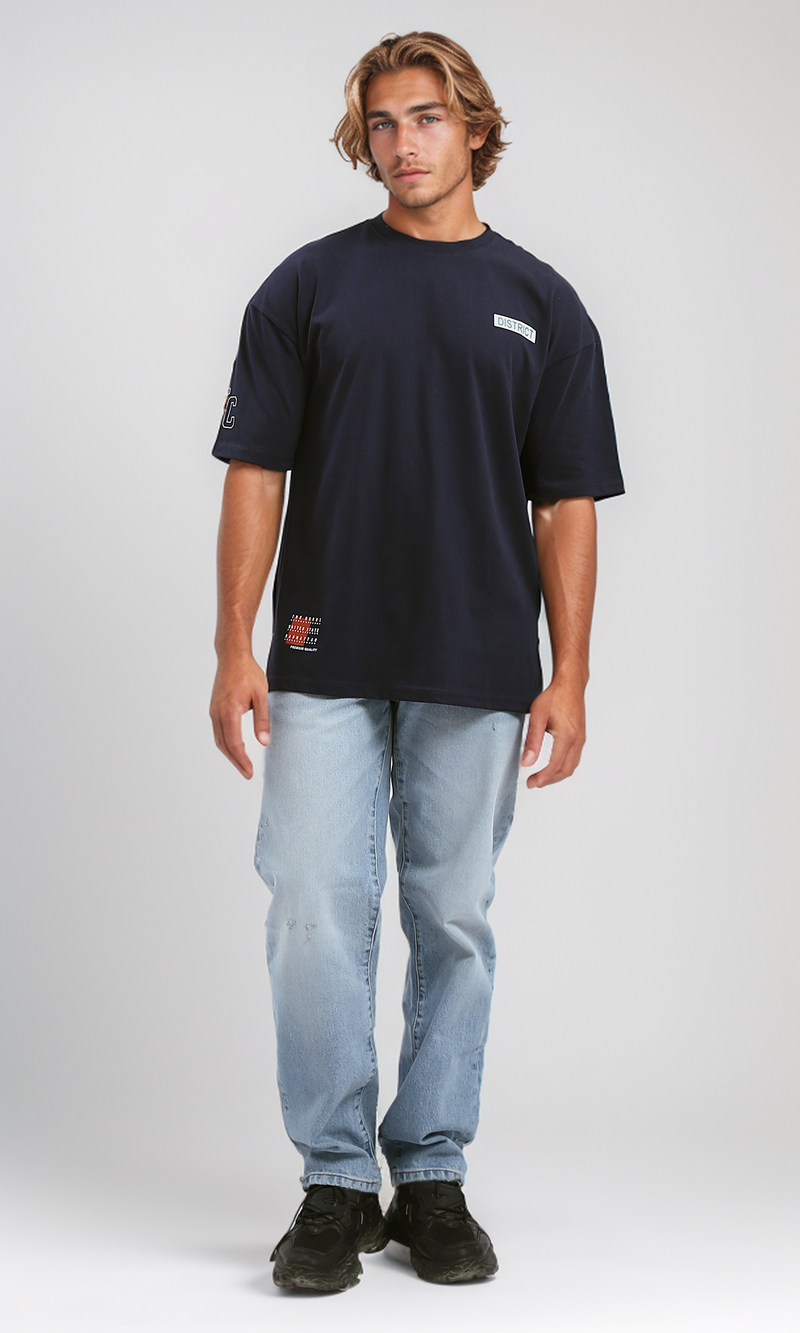 تي شيرت كاجوال كحلي بطباعة أمامية وخلفية