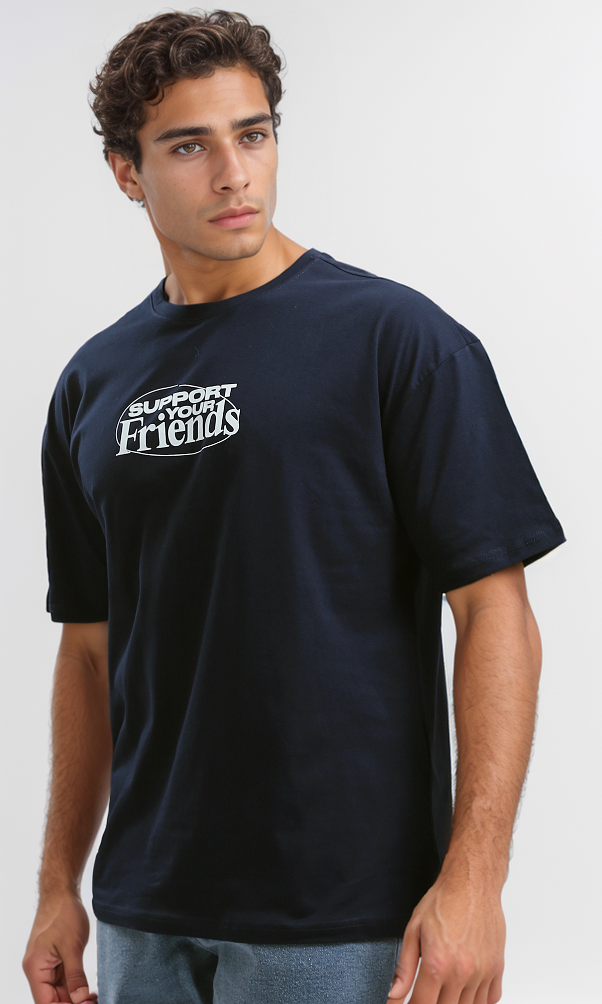 O182908 "Support Your Friends" Dark Navy Blue Cotton Tee