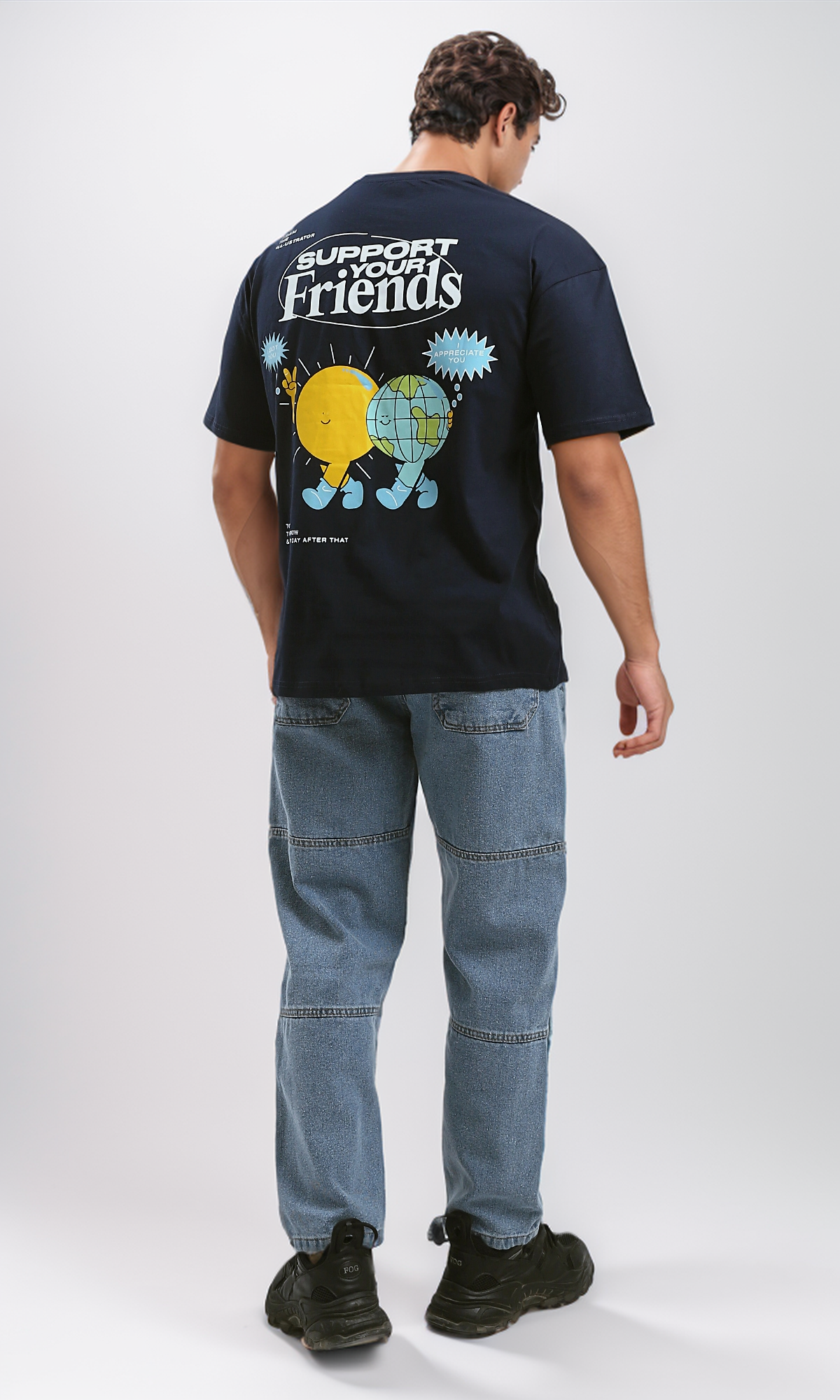 O182908 "Support Your Friends" Dark Navy Blue Cotton Tee