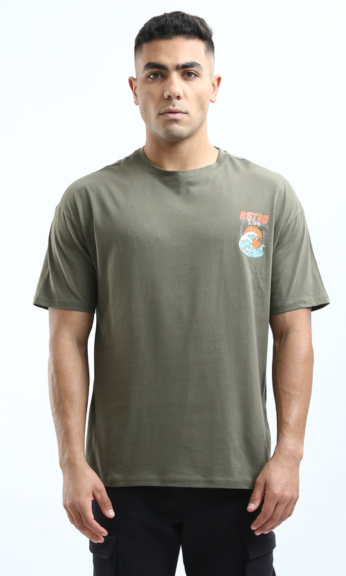 O182911 "Retro Wave" Short Sleeves Olive Casual Tee