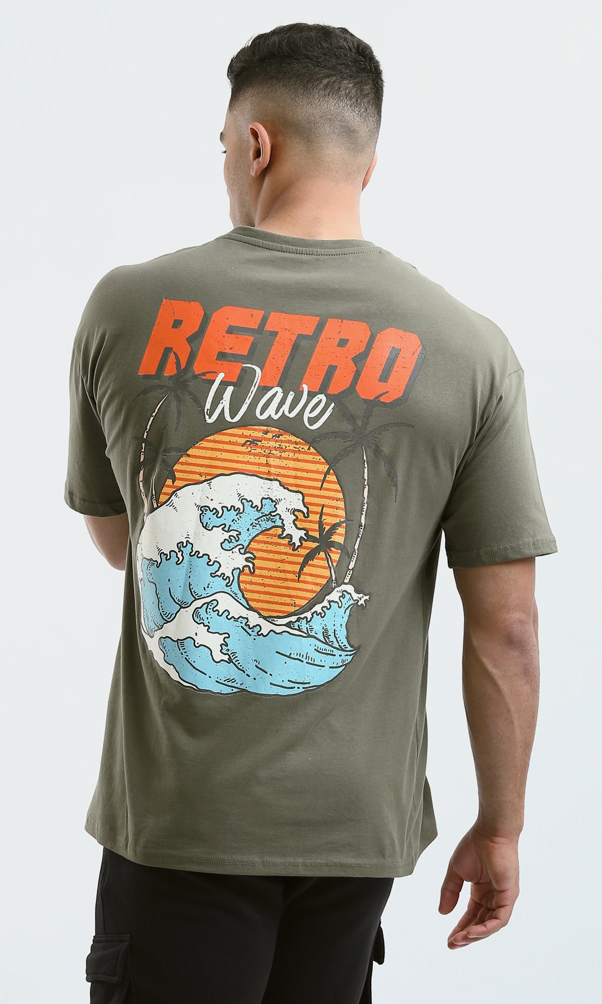 O182911 "Retro Wave" Short Sleeves Olive Casual Tee