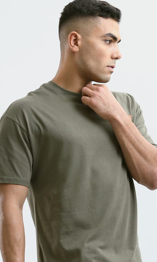 O182911 "Retro Wave" Short Sleeves Olive Casual Tee