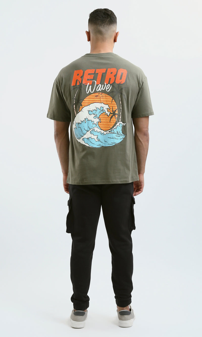 O182911 "Retro Wave" Short Sleeves Olive Casual Tee