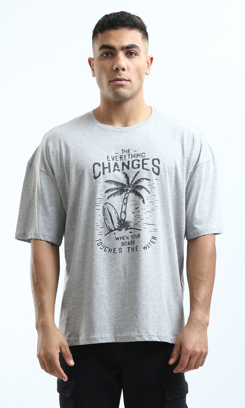 O182913 Slip On Round Neck Heather Grey Printed Tee