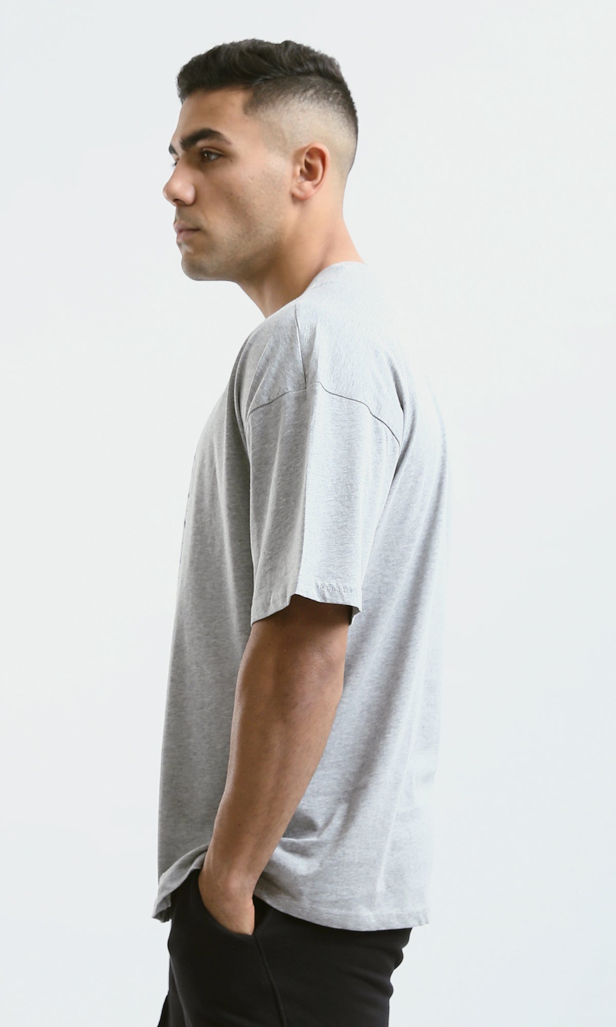 O182913 Slip On Round Neck Heather Grey Printed Tee