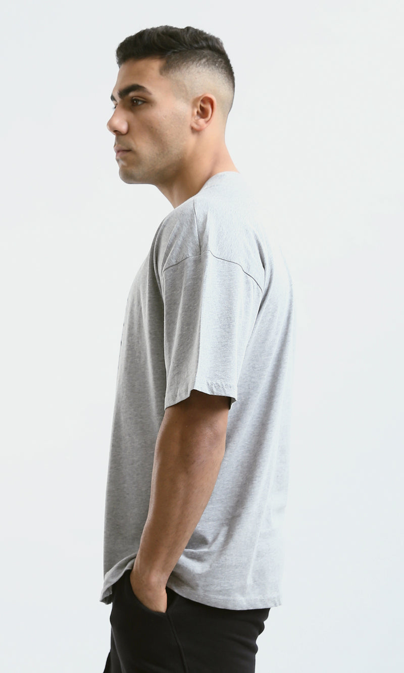 O182913 Slip On Round Neck Heather Grey Printed Tee