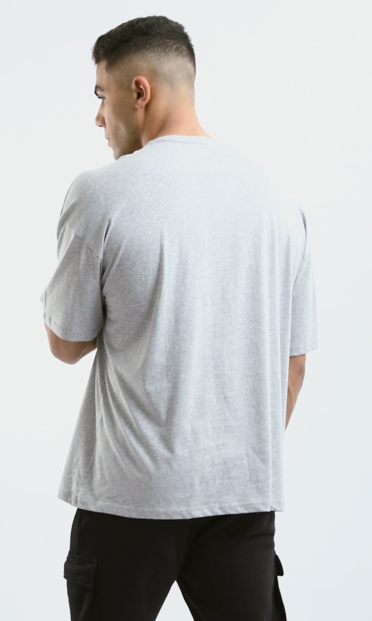 O182913 Slip On Round Neck Heather Grey Printed Tee