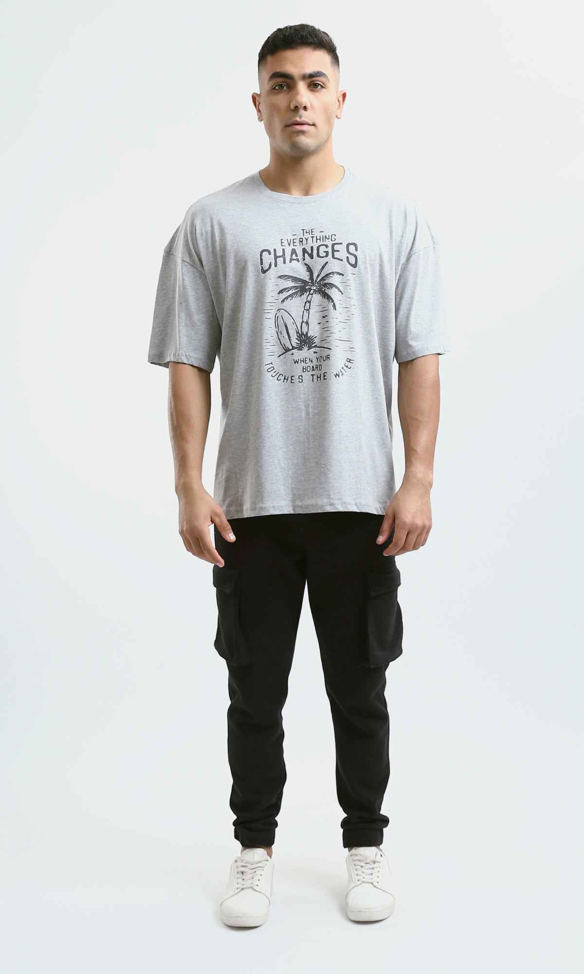 O182913 Slip On Round Neck Heather Grey Printed Tee