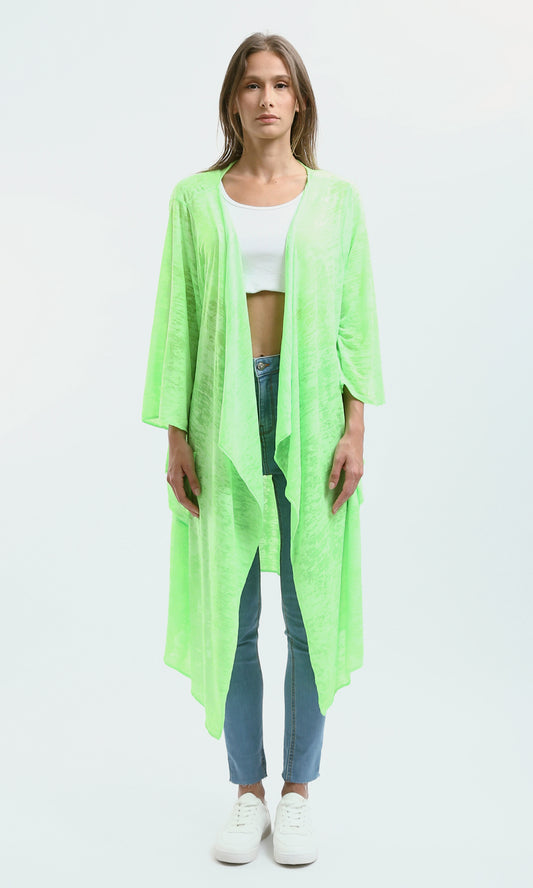 O182996 Long Sleeves Loose Fit Heather Neon Green Cardigan