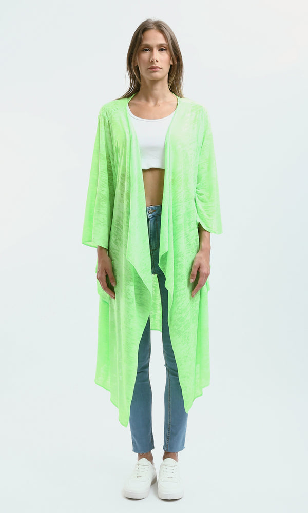 O182996 Long Sleeves Loose Fit Heather Neon Green Cardigan