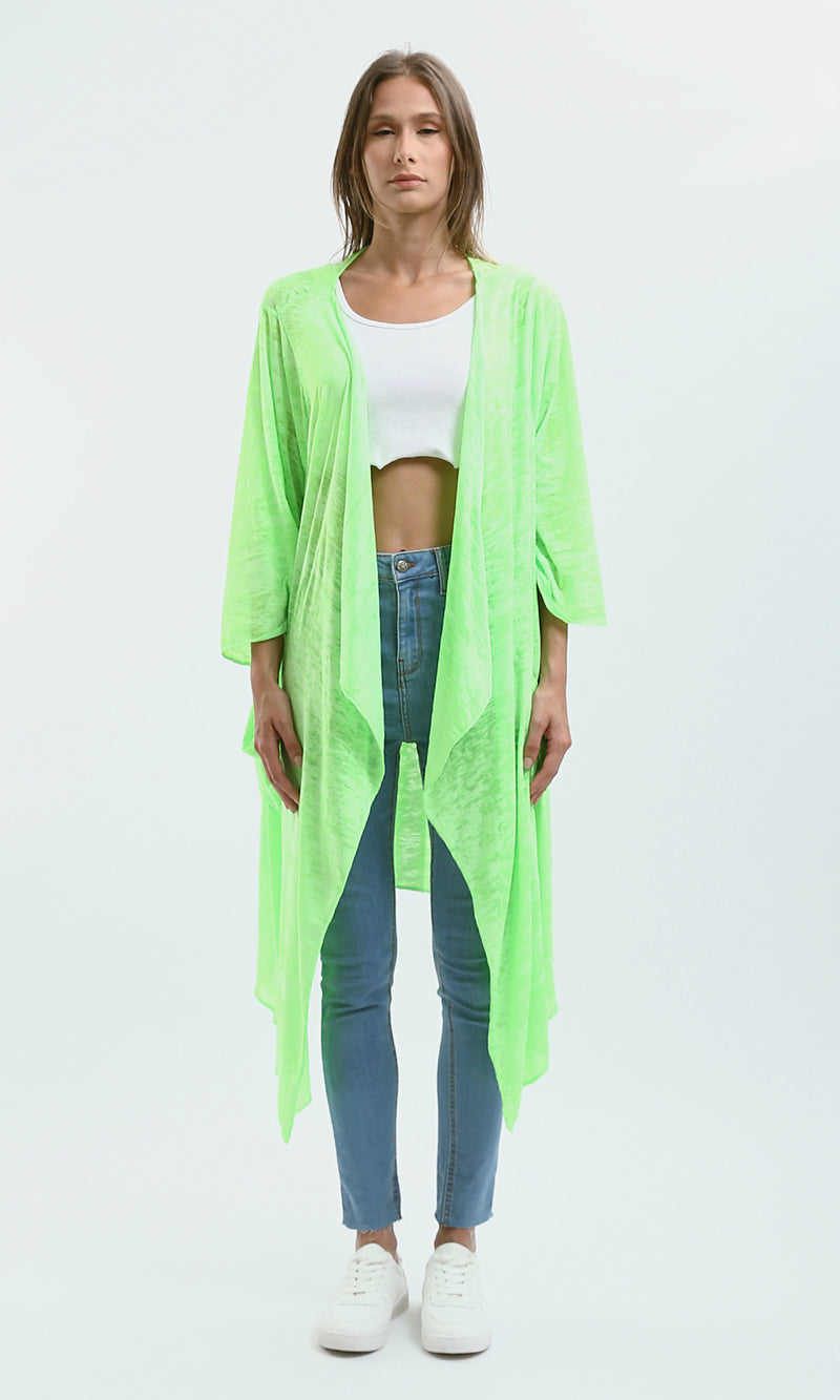 O182996 Long Sleeves Loose Fit Heather Neon Green Cardigan