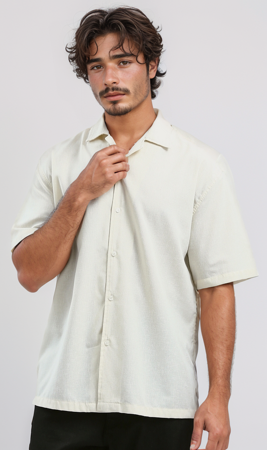 O183003 Solid Light Beige Short Shirt With Classic Collar