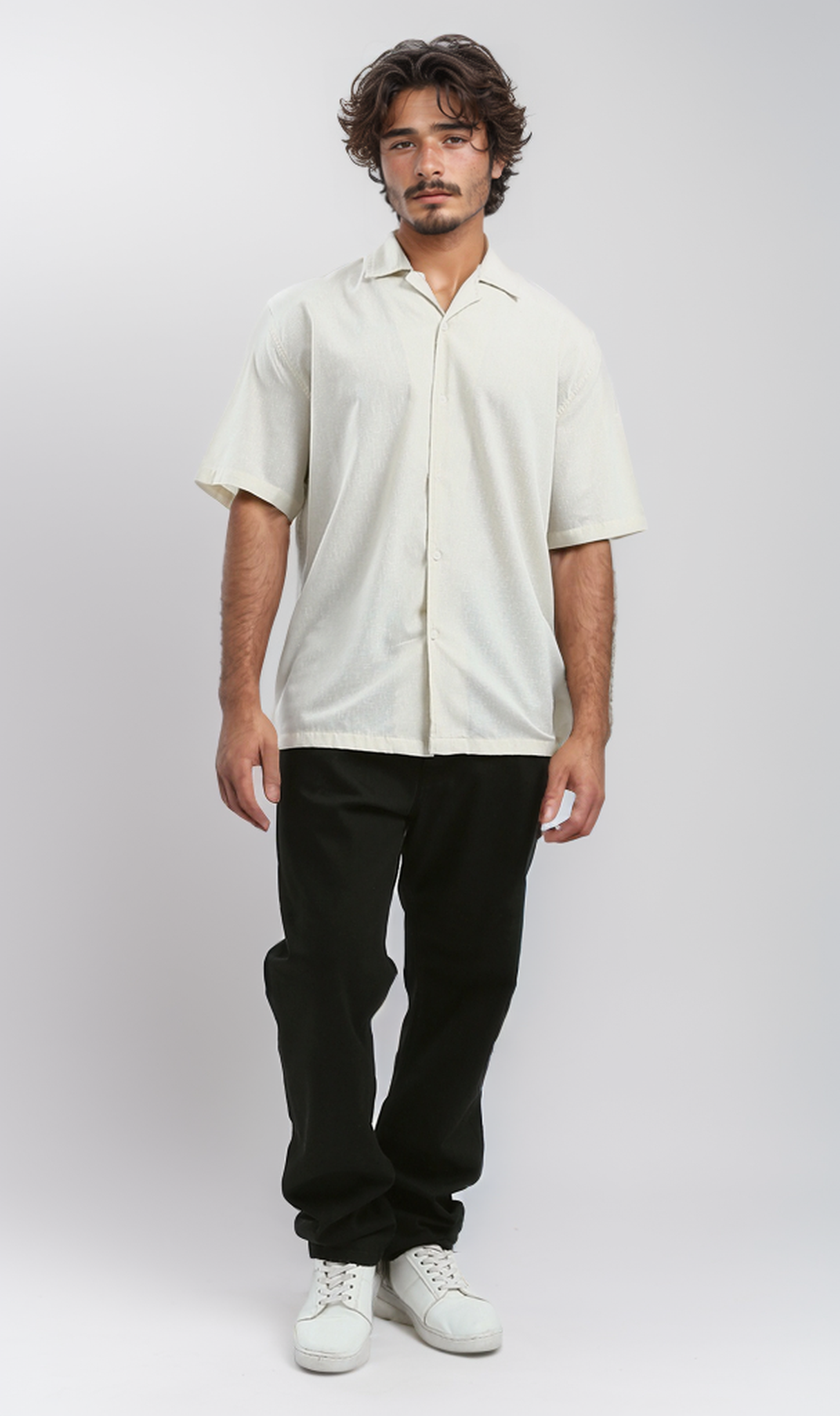 O183003 Solid Light Beige Short Shirt With Classic Collar