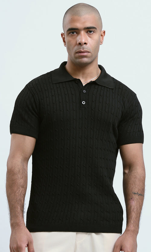 o183060 - Relaxed Fit Black Solid Buttoned Polo Shirt
