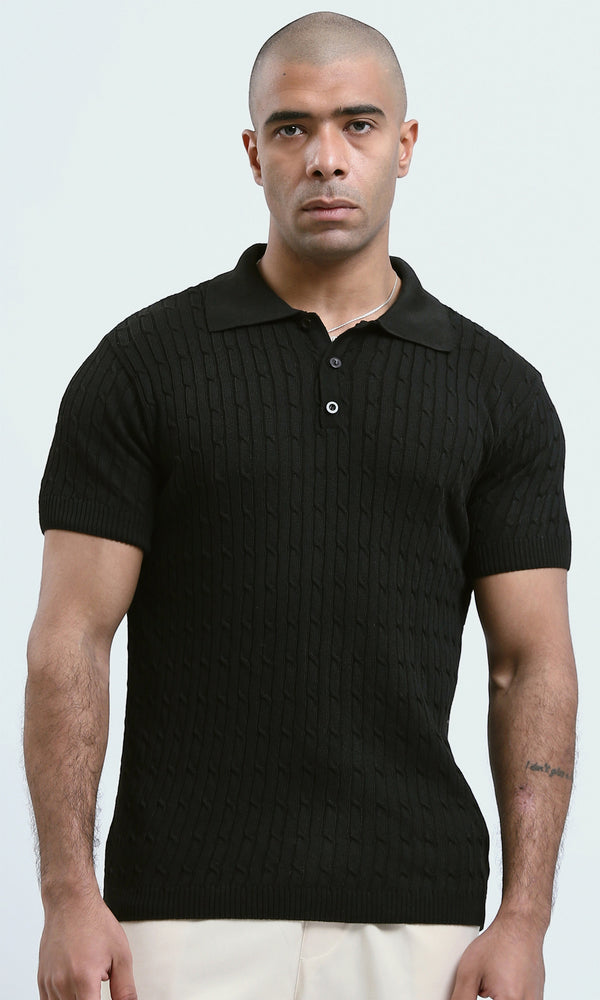 o183060 - Relaxed Fit Black Solid Buttoned Polo Shirt