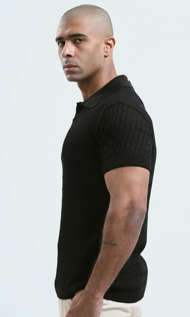 o183060 - Relaxed Fit Black Solid Buttoned Polo Shirt