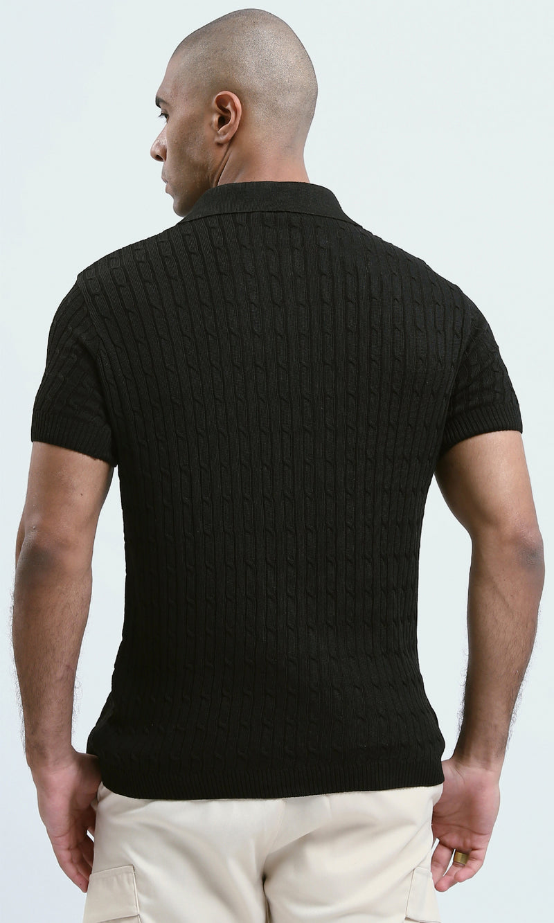 o183060 - Relaxed Fit Black Solid Buttoned Polo Shirt