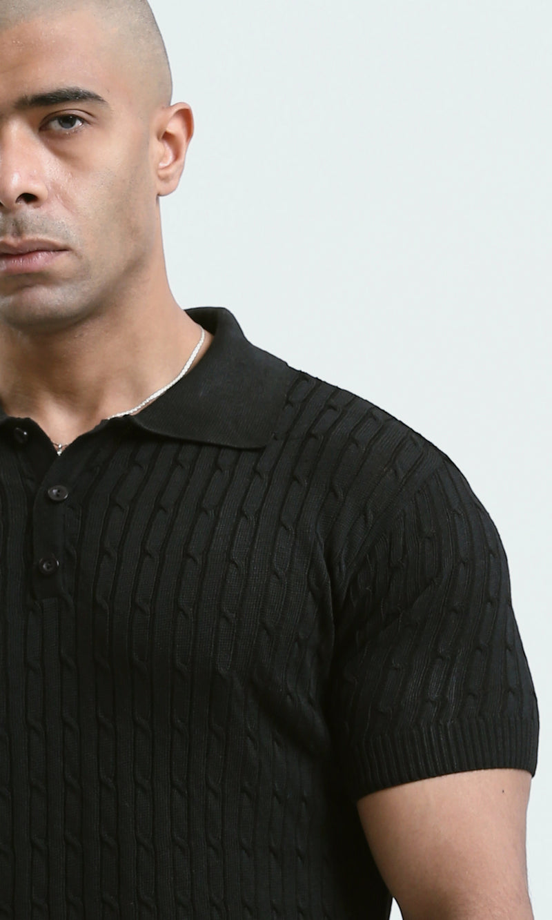 o183060 - Relaxed Fit Black Solid Buttoned Polo Shirt