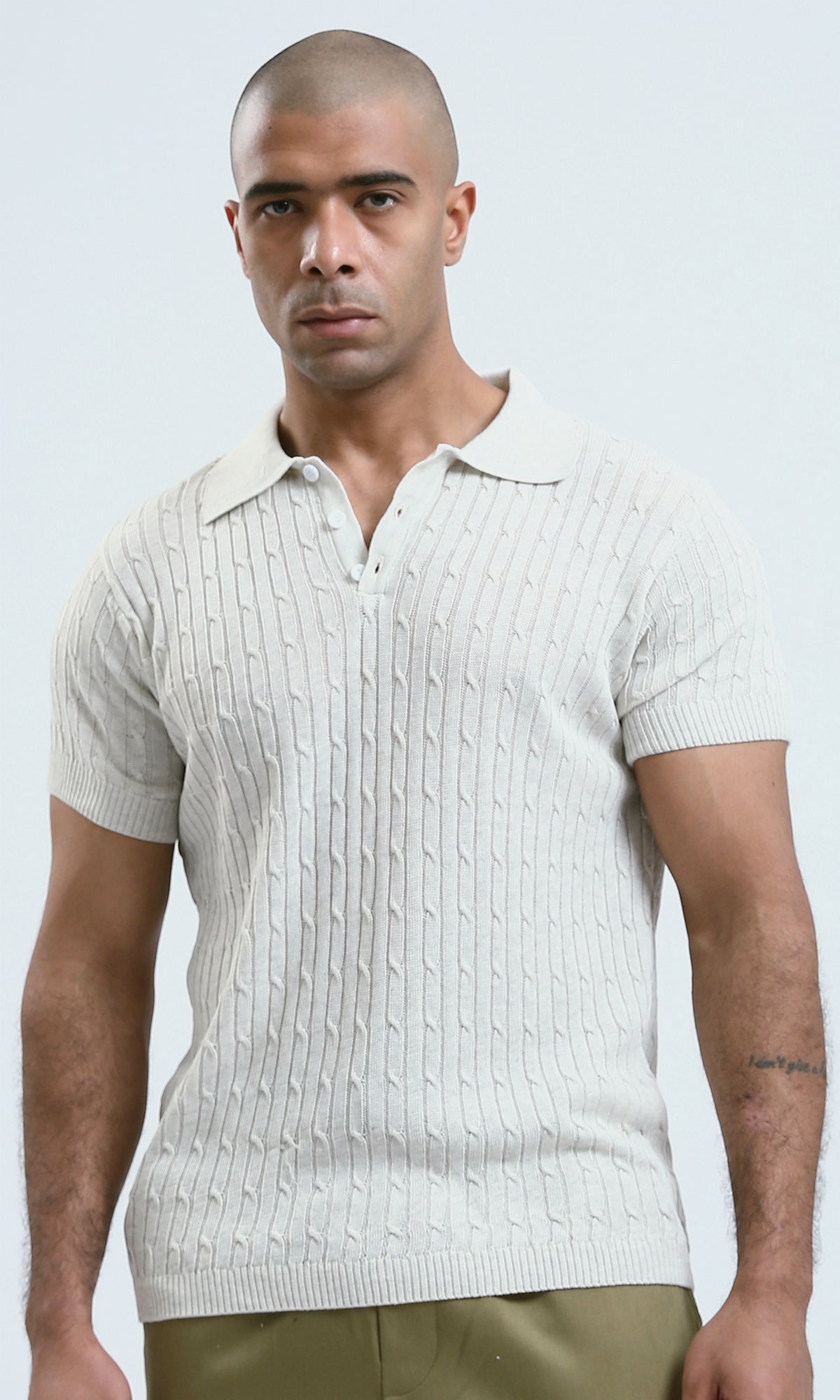 O183062 Short Sleeves Off-White Knitted Polo Shirt